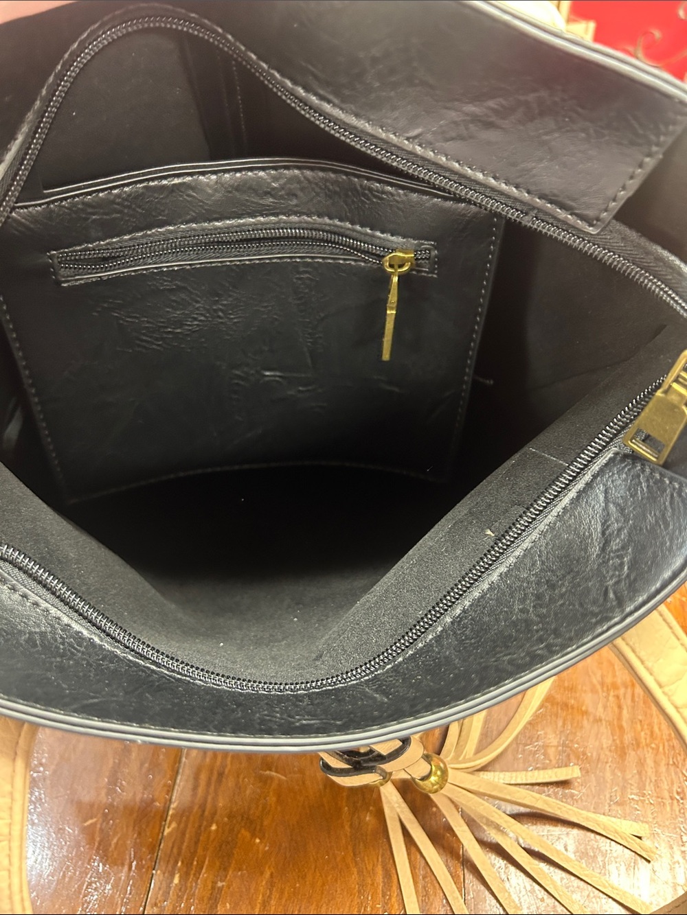 Liz Soto Black Shoulder 2 in 1 Tote with Tan Tassel Detail - Picture 4 of 7